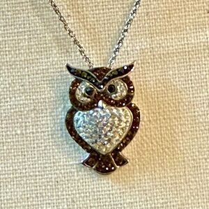 Sterling Silver Owl Heart Pendant with Austrian crystals